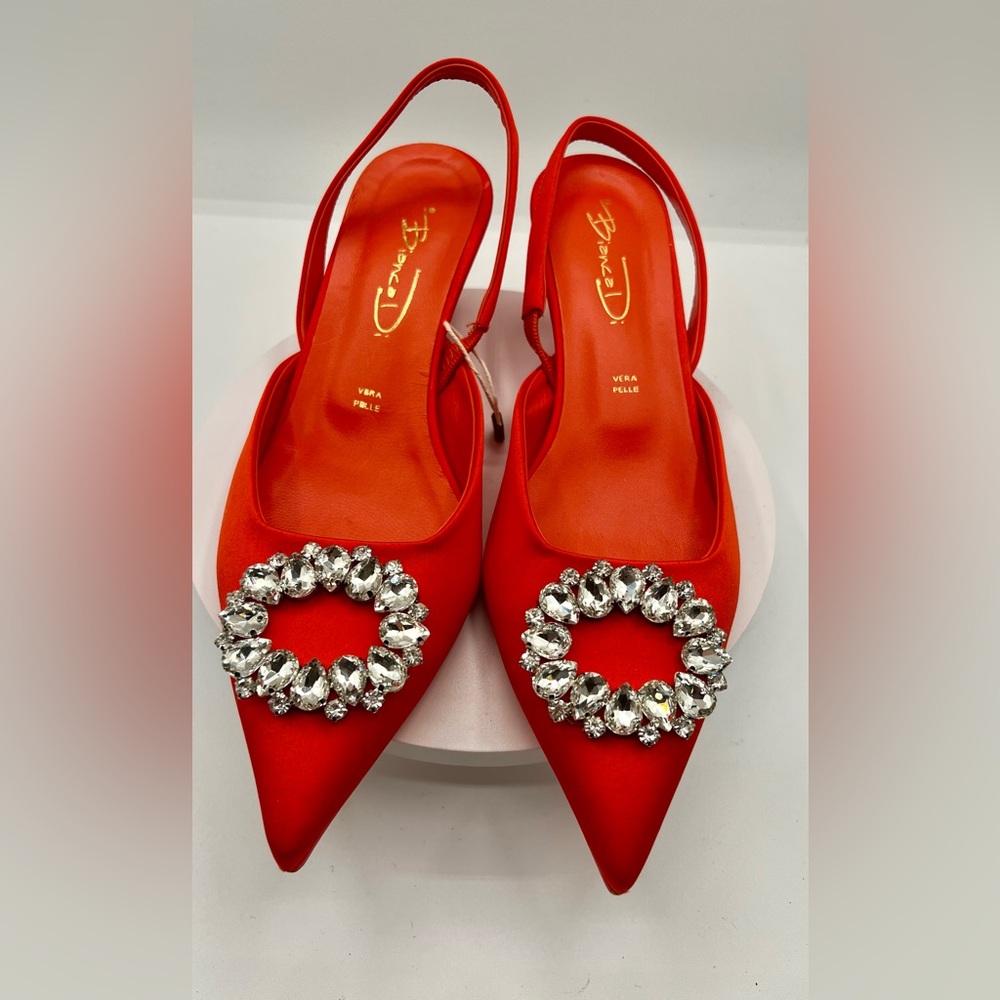 Bianca Di Stunning orange  Satin Heels with Crystal Accents